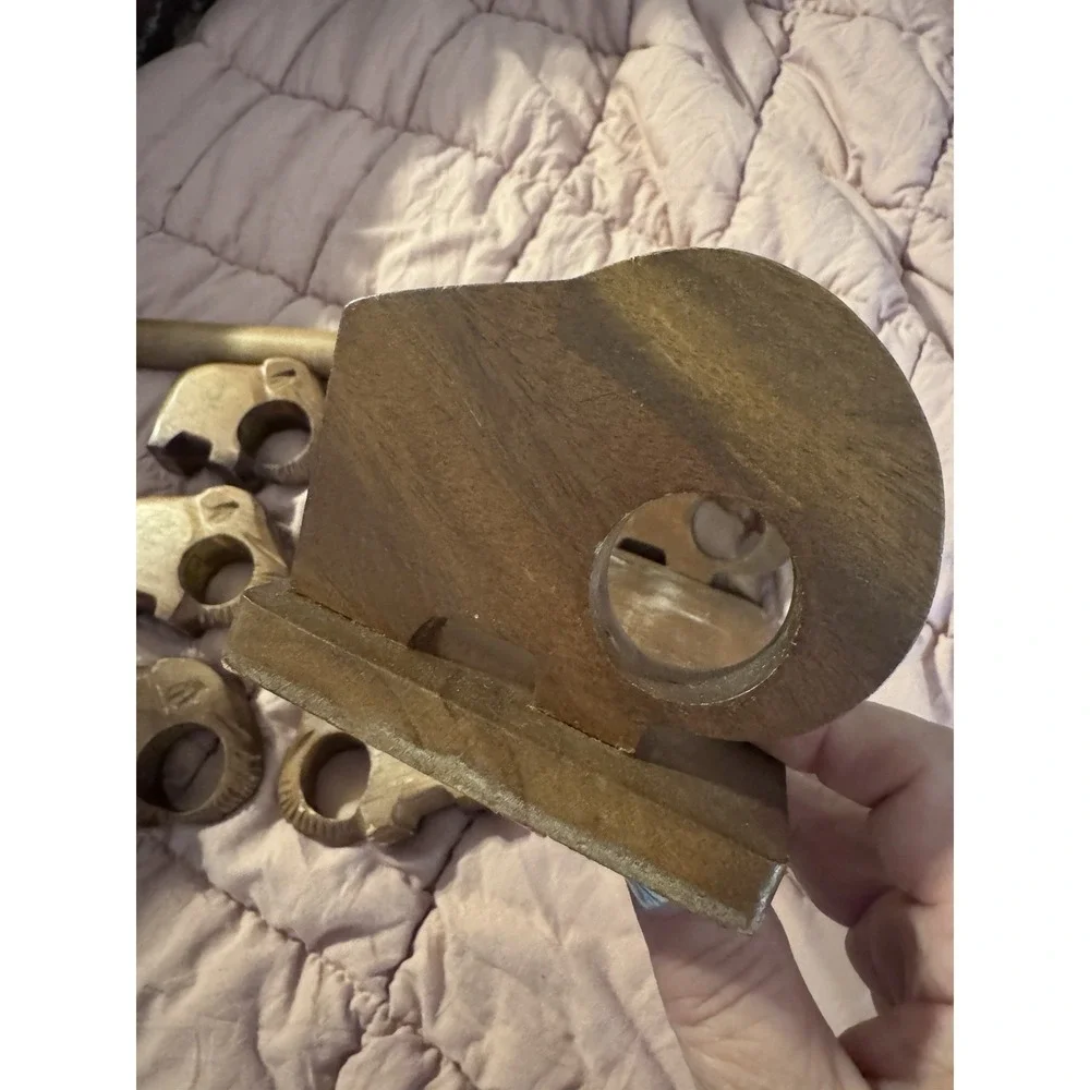 Vintage Hand Carved Wood Elephant Napkin Rings in Holder Set of 6